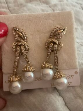 *Fifth Avenue Collection* Gold-Tone Pearl Drop Earrings with Crystal 14k Posts